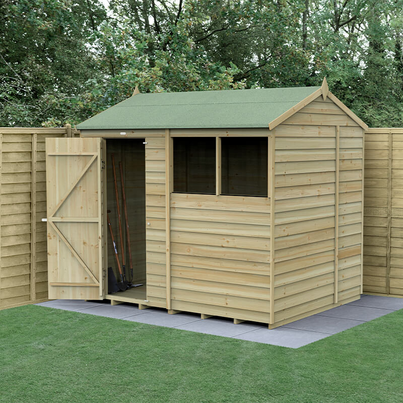 8' x 6' Forest 4Life 25yr Guarantee Overlap Pressure Treated Reverse Apex Wooden Shed (2.42m x 1.99m)