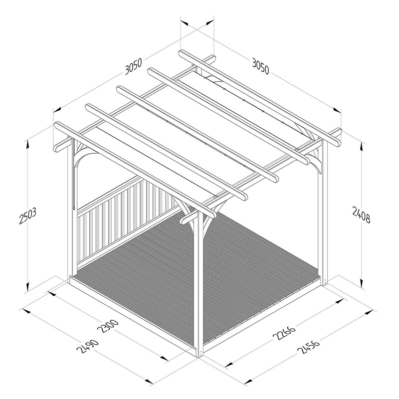 8' x 8' Forest Pergola Deck Kit with Retractable Canopy No. 2 (2.4m x 2.4m) Technical Drawing