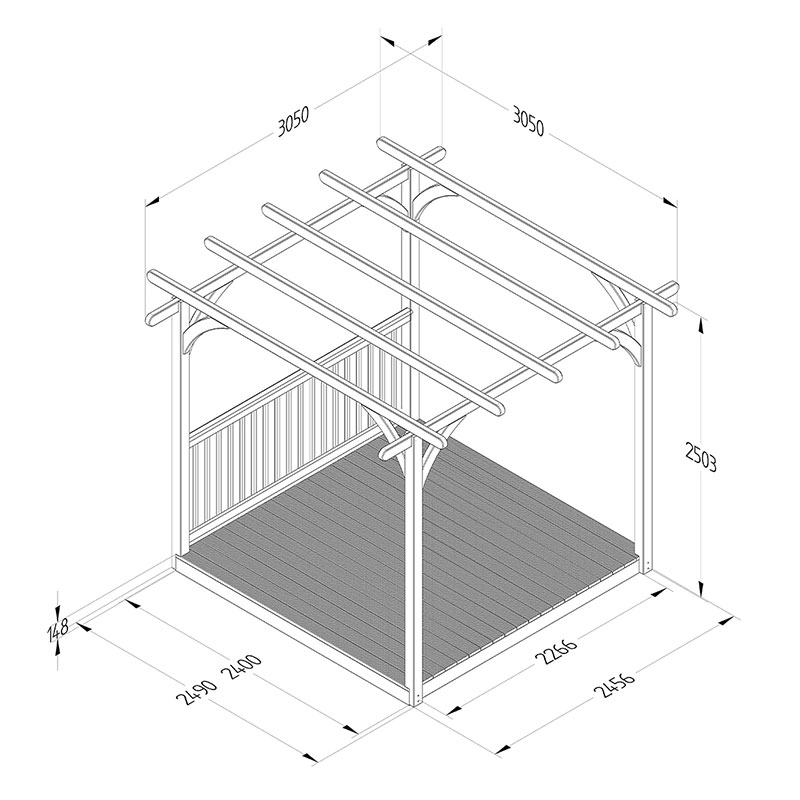 8' x 8' Forest Pergola Deck Kit No. 2 (2.4m x 2.4m) Technical Drawing