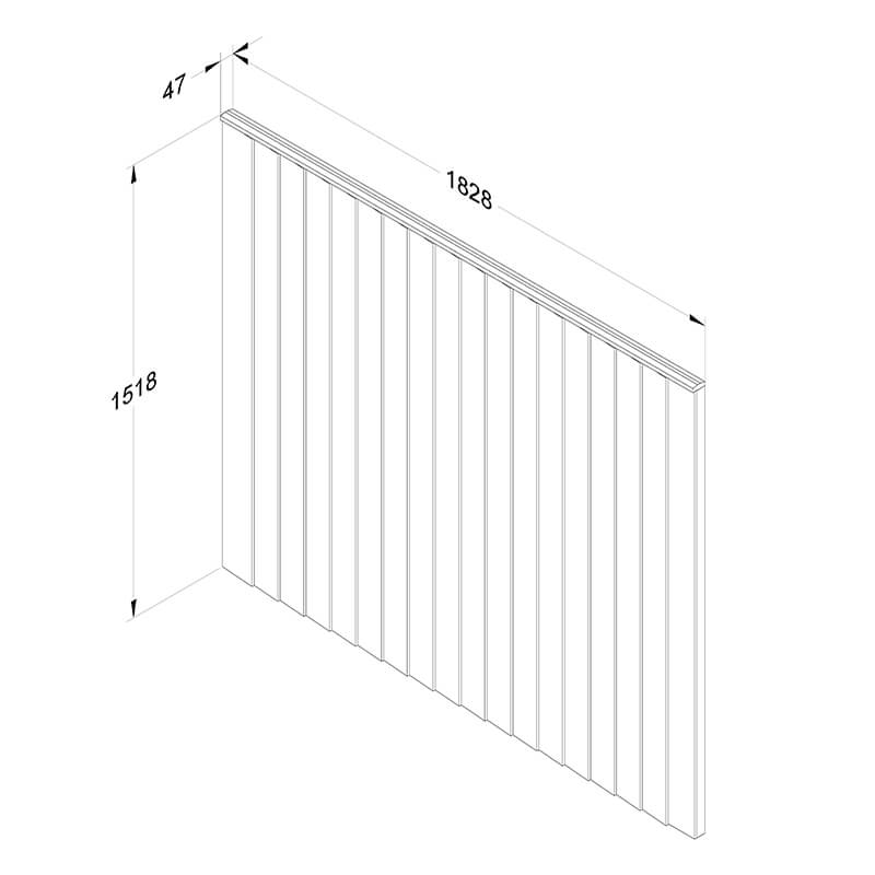 Forest 6' x 5' Vertical Closeboard Fence Panel (1.83m x 1.52m) Technical Drawing