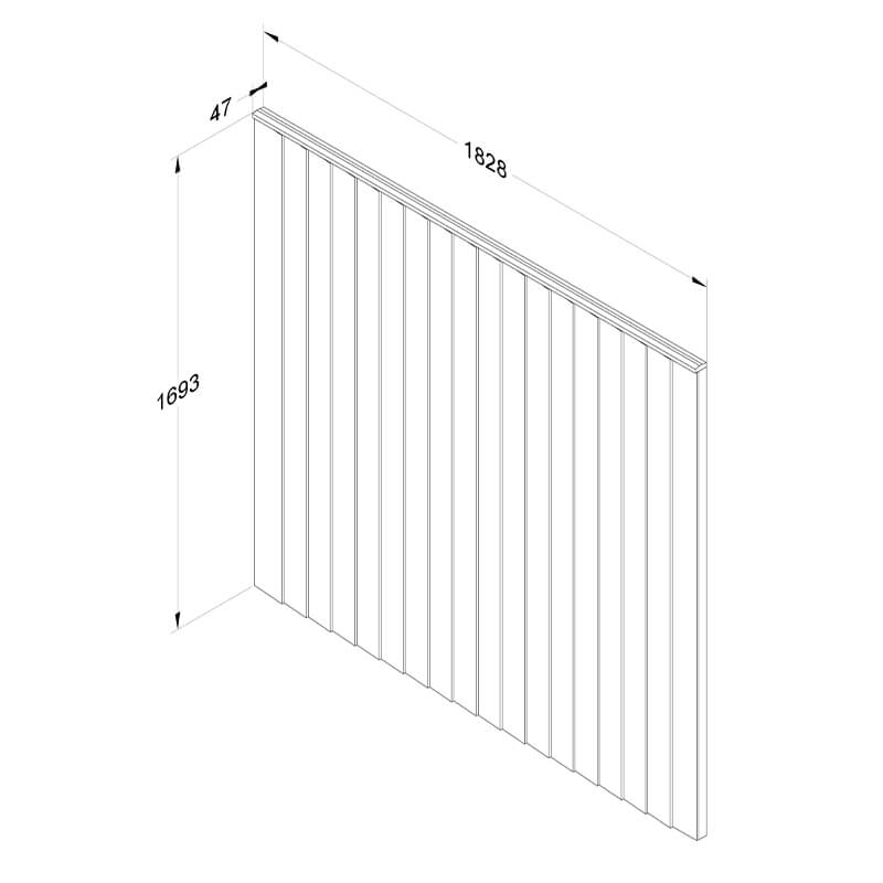 Forest 6' x 5'6 Pressure Treated Vertical Closeboard Fence Panel (1.83m x 1.69m) Technical Drawing