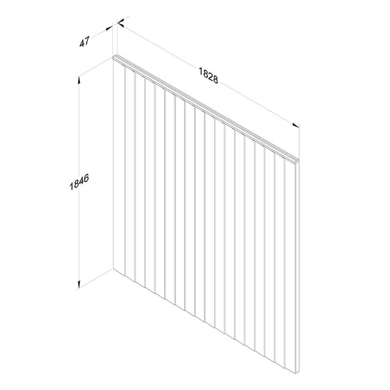 Forest 6' x 6' Vertical Closeboard Fence Panel (1.83m x 1.85m) Technical Drawing