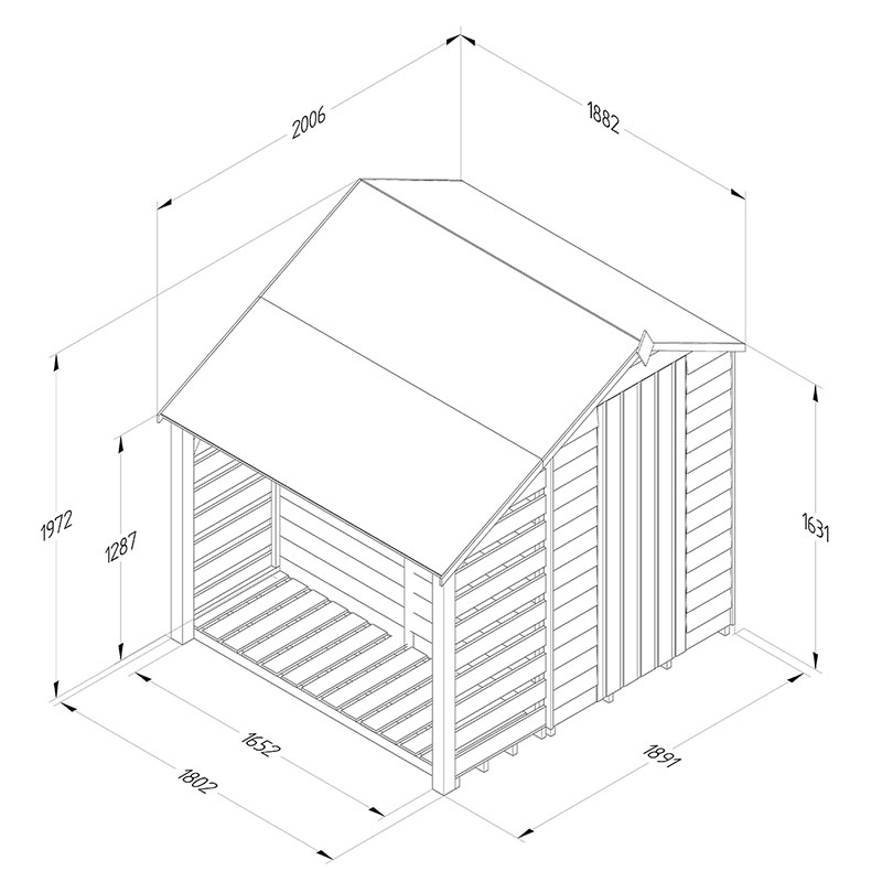 6' x 4' Forest 4Life 25yr Guarantee Overlap Pressure Treated Apex Wooden Shed with Lean To (1.88m x 2m) Technical Drawing