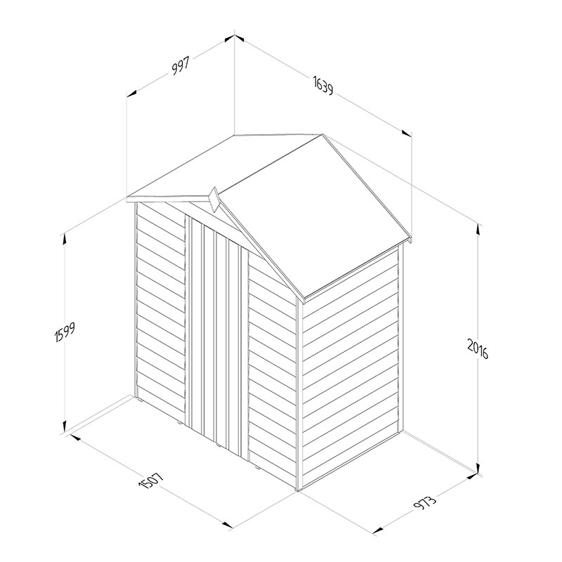 5' x 3' Forest 4Life 25yr Guarantee Overlap Pressure Treated Windowless Apex Wooden Shed (1.64m x 1.01m) Technical Drawing