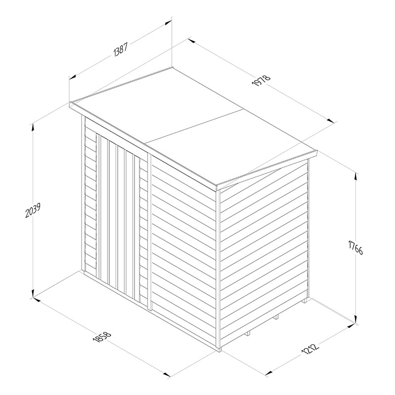 6' x 4' Forest 4Life 25yr Guarantee Overlap Pressure Treated Windowless Pent Wooden Shed (1.98m x 1.39m) Technical Drawing