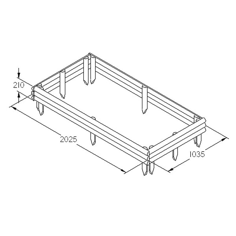 Forest Raised Bed Kit 6'6 x 3'3 (2m x 1m) Technical Drawing