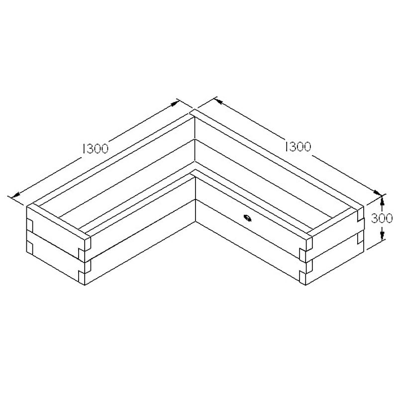 Forest Caledonian Corner Raised Bed 4' x 4' (1.3m x 1.3m) Technical Drawing