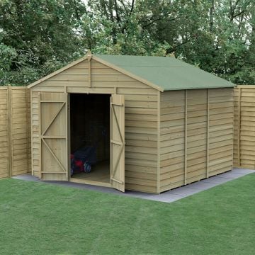 10' x 10' Forest 4Life 25yr Guarantee Overlap Pressure Treated Windowless Double Door Apex Wooden Shed (3.21m x 3.01m)