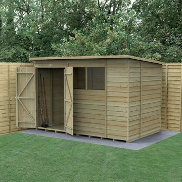 10' x 6' Forest 4Life 25yr Guarantee Overlap Pressure Treated Double Door Pent Wooden Shed (3.11m x 2.04m)