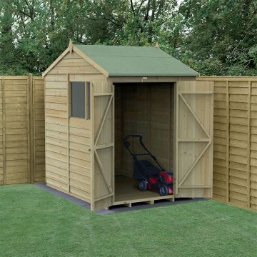 7' x 5' Forest 4Life 25yr Guarantee Overlap Pressure Treated Double Door Reverse Apex Wooden Shed (2.28m x 1.53m)