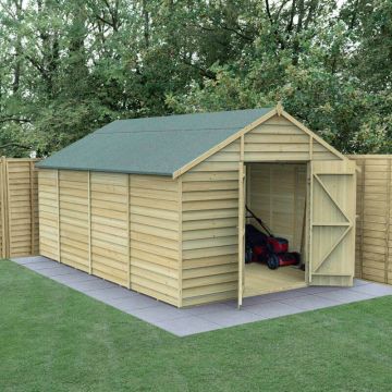 15’ x 10’ Forest 4Life Overlap Pressure Treated Windowless Double Door Apex Wooden Shed (4.48m x 3.2m)