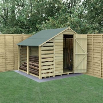 7’ x 5’ Forest 4Life Overlap Pressure Treated Apex Wooden Shed with Lean To (2.18m x 2.31m)