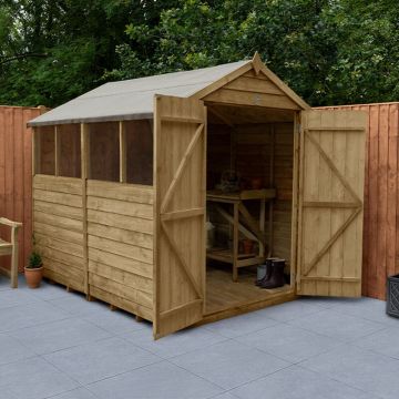 8' x 6' Forest Overlap Pressure Treated Double Door Apex Wooden Shed - 4 Windows