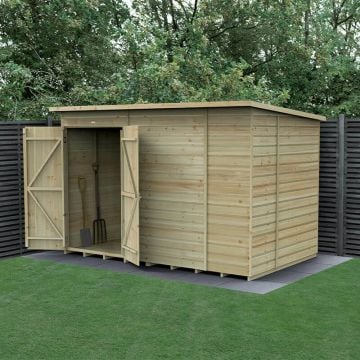 10' x 6' Forest Beckwood 25yr Guarantee Shiplap Pressure Treated Windowless Double Door Pent Wooden Shed (3.11m x 2.05m)