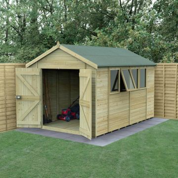 12' x 8' Forest Timberdale 25yr Guarantee Tongue & Groove Pressure Treated Double Door Apex Shed – 4 Windows (3.65m x 2.52m)