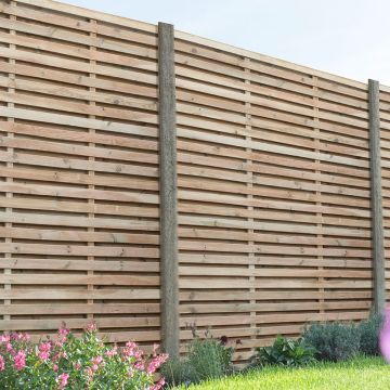 6ft x 6ft (1.8m x 1.8m) Pressure Treated Contemporary Double Slatted Fence Panel 