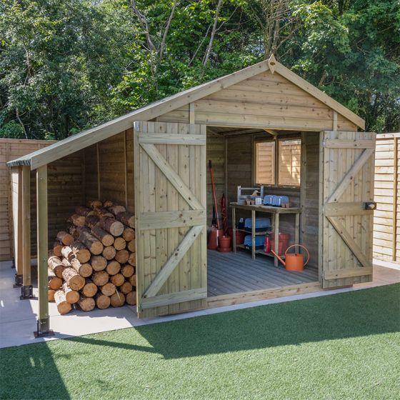 10' x 8' Forest Premium Tongue & Groove Double Door Apex Shed with Logstore