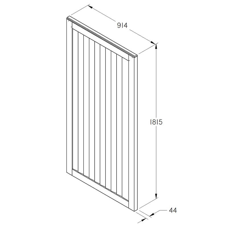 Forest 3' x 6' Wooden Board Side Garden Gate (0.91m x 1.83m) Technical Drawing