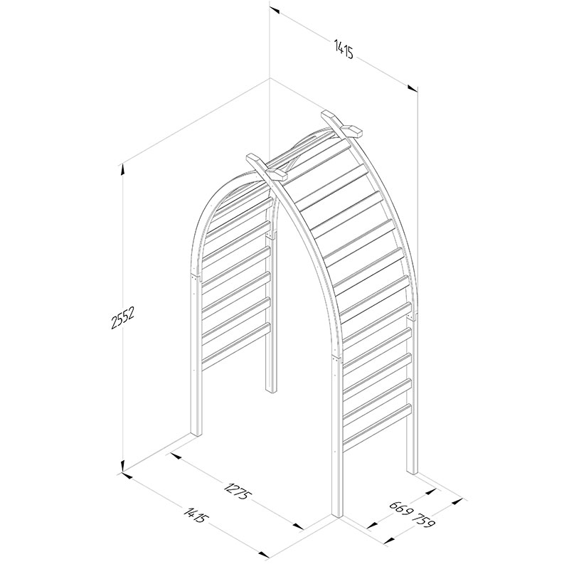 Forest Whitby Wooden Garden Arch 7'x5' Technical Drawing