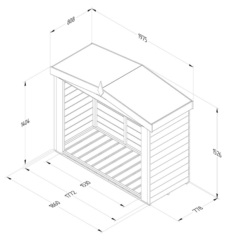6'6 x 2'8 Forest Apex Overlap Logstore (2m x 0.8m) Technical Drawing
