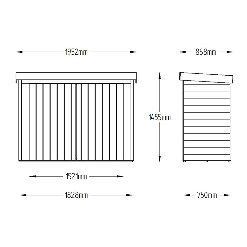 6x3 Forest Double Door Overlap Wooden Bike Shed / Pressure Treated (no floor) Technical Drawing