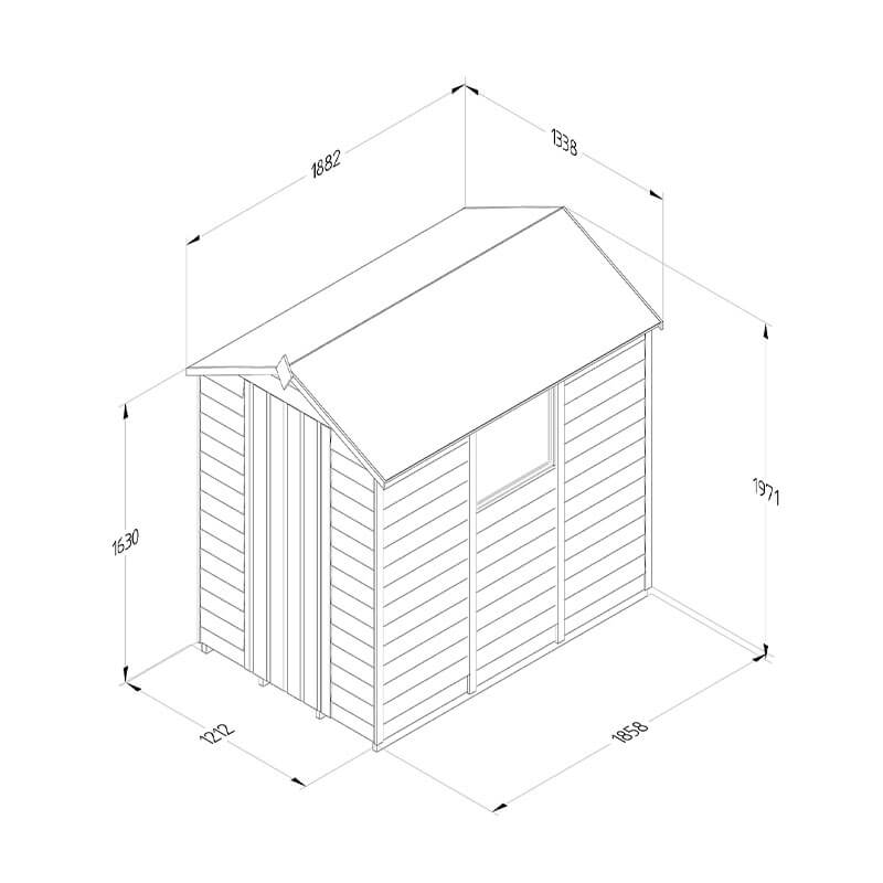 6' x 4' Forest 4Life 25yr Guarantee Overlap Pressure Treated Apex Wooden Shed (1.89m x 1.34m) Technical Drawing