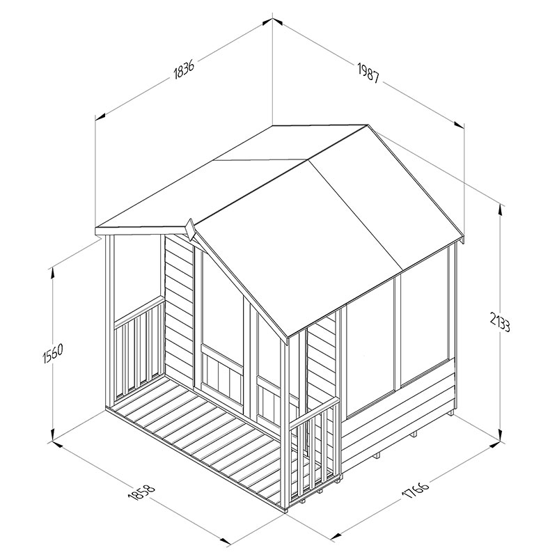 6' x 6' Forest Oakley 25yr Guarantee Double Door Apex Summer House (1.99m x 1.84m) Technical Drawing