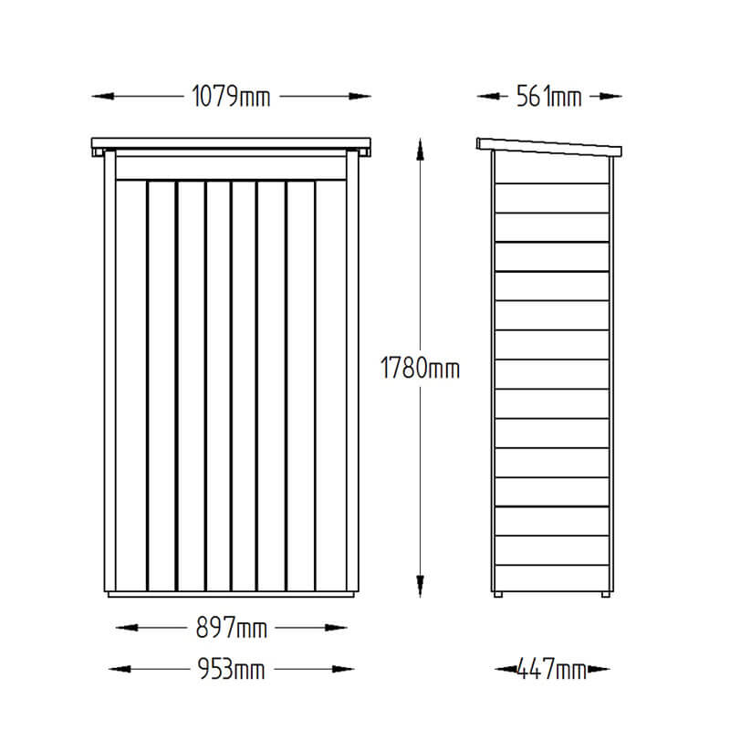 Forest Tall Pent Wooden Garden Storage Tool Store - Outdoor Patio Storage Technical Drawing