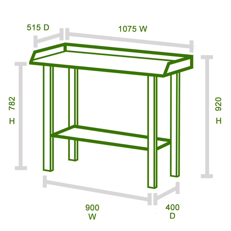 Forest Wooden Garden Potting Bench/Table 3'6x2' (1.08x0.52m) Technical Drawing