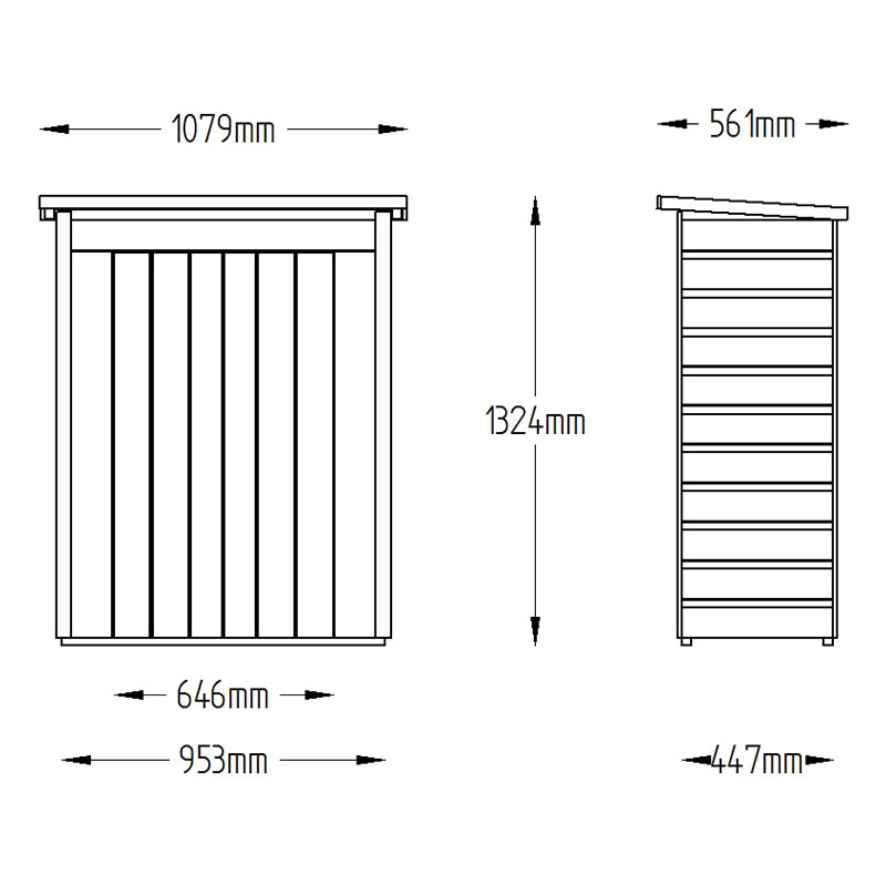 Forest Shiplap Pent  Midi Wooden Garden Storage - Outdoor Patio Storage Technical Drawing