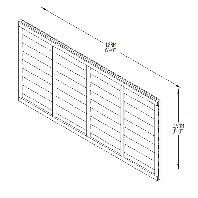 Forest 6' x 3' Pressure Treated Overlap Fence Panel (1.83m x 0.91m) Technical Drawing