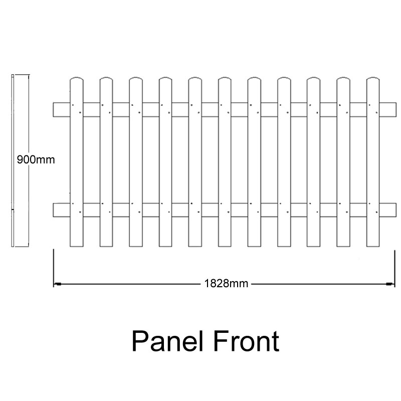 Forest 6' x 3' Pressure Treated Pale Picket Fence Panel (1.83m x 0.9m) Technical Drawing