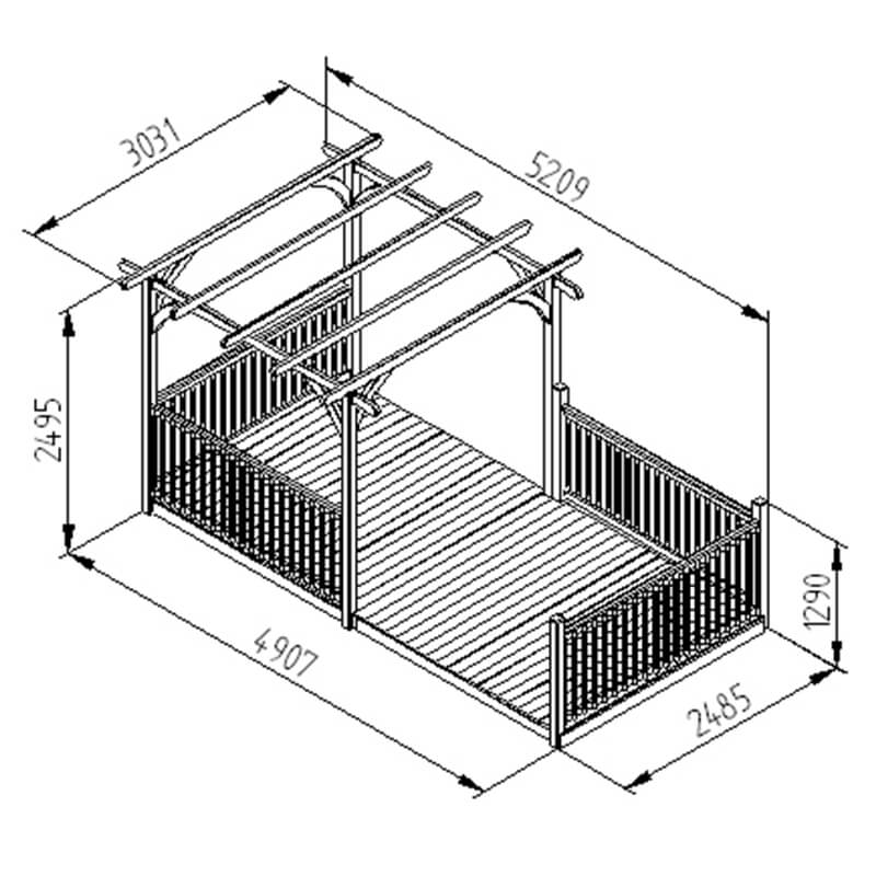 16' x 8' (4.88x2.44m) Forest Ultima Pergola Deck Kit Technical Drawing