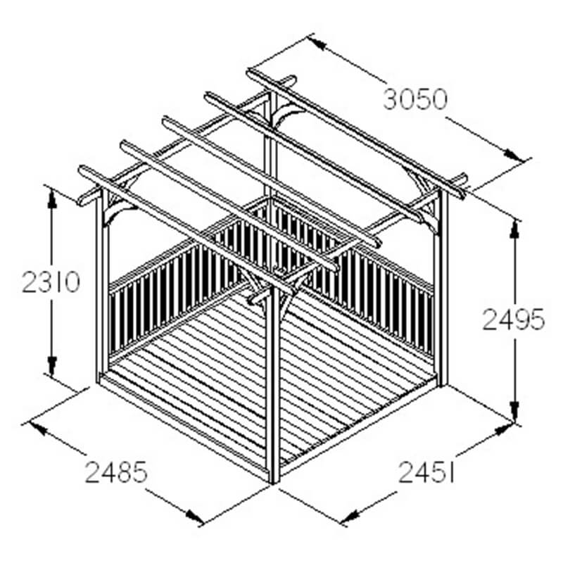 8' x 8' (2.44x2.44m) Forest Ultima Pergola Deck Kit Technical Drawing