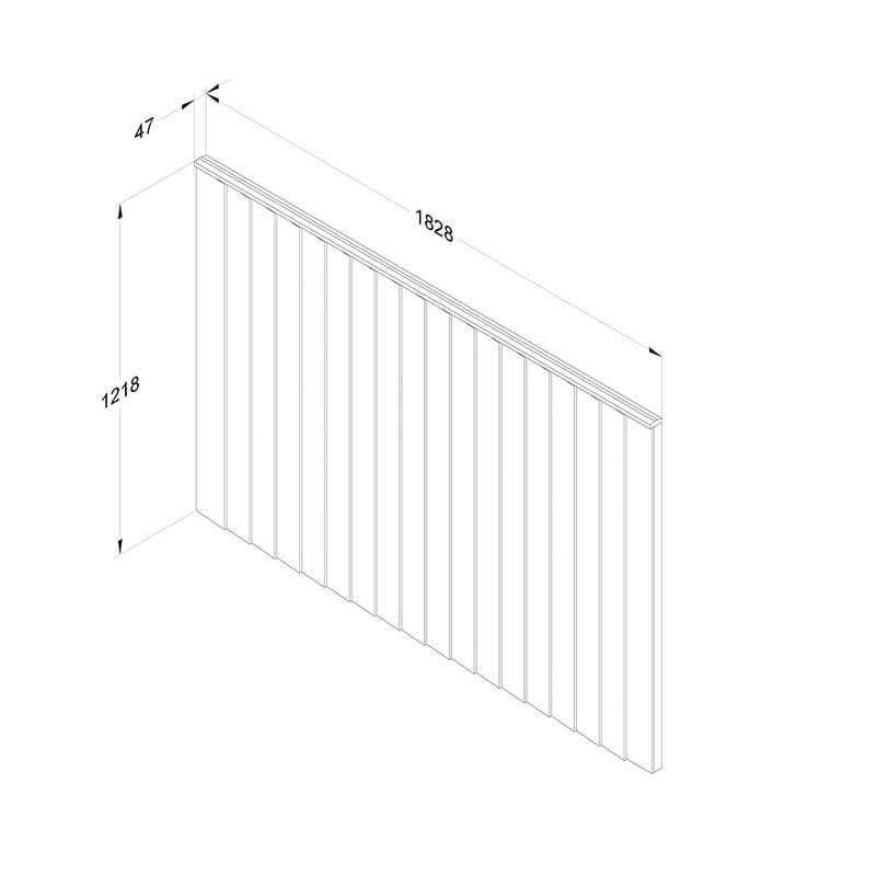 Forest 6' x 4' Brown Pressure Treated Vertical Closeboard Fence Panel (1.83m x 1.22m) Technical Drawing