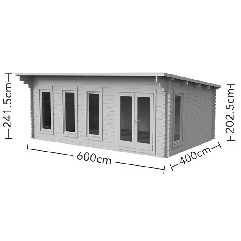 Forest Wolverley 6m x 4m Log Cabin Garden Office (45mm) Technical Drawing